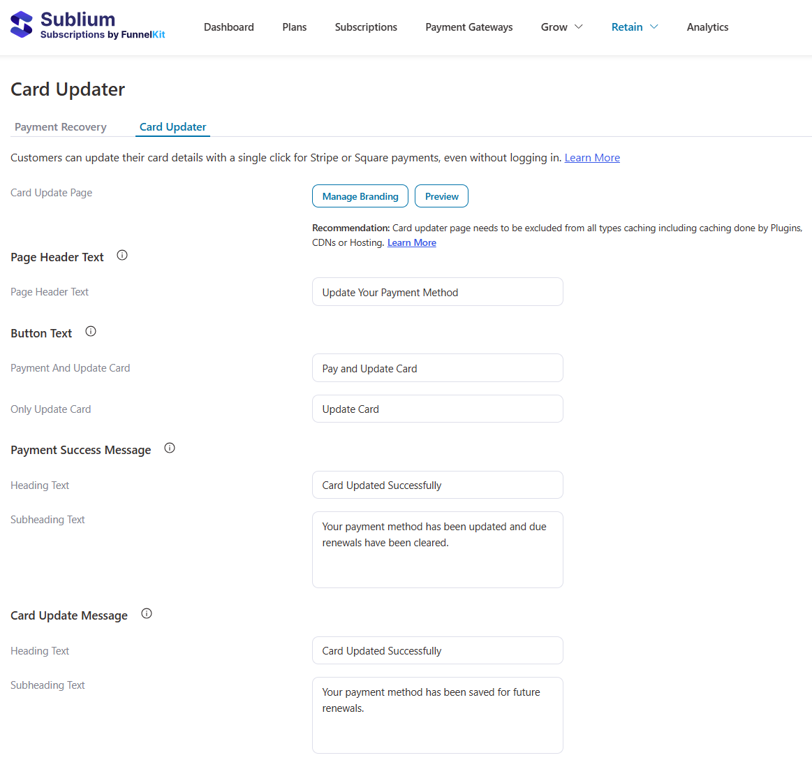 card updater for a secure link to update their payment cards in one click