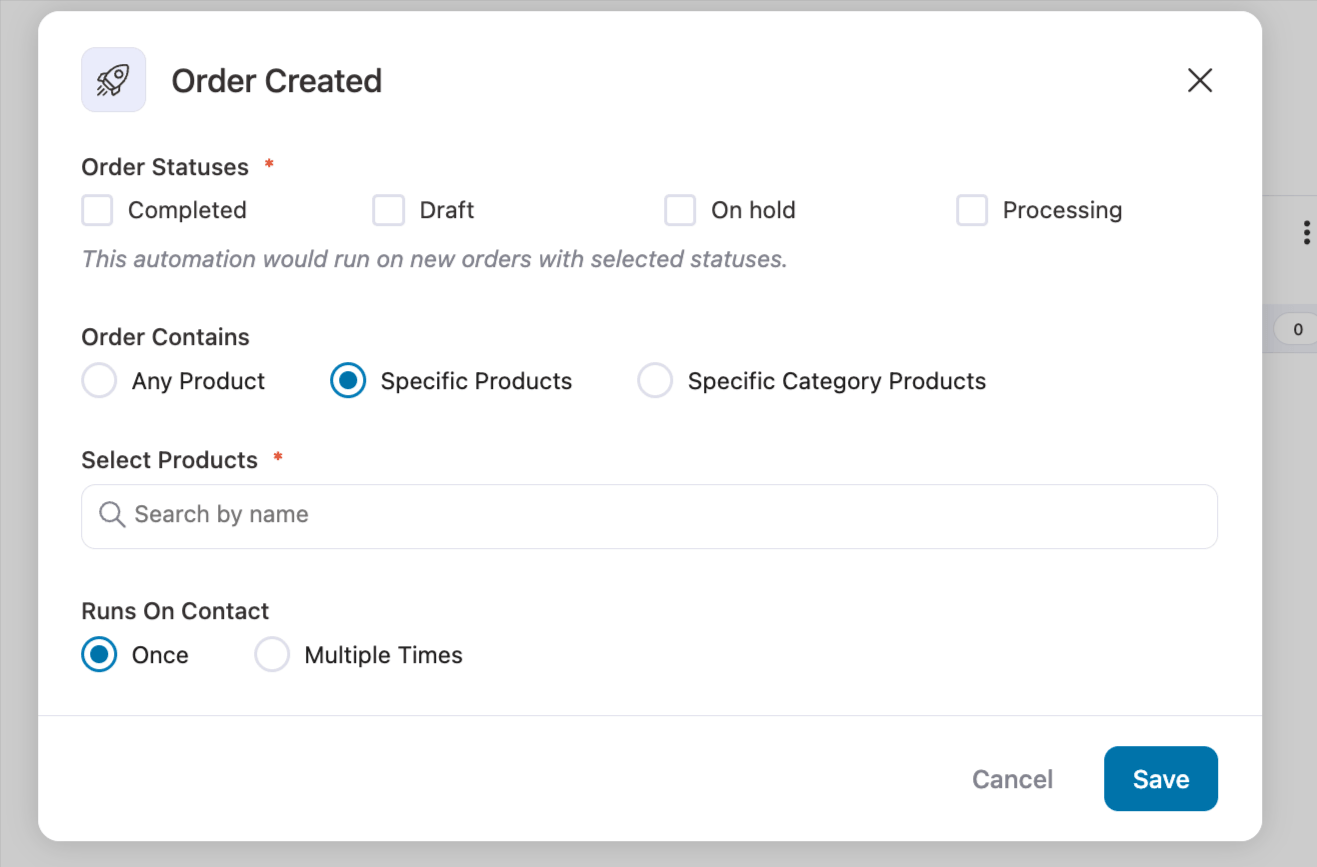 configure order trigger