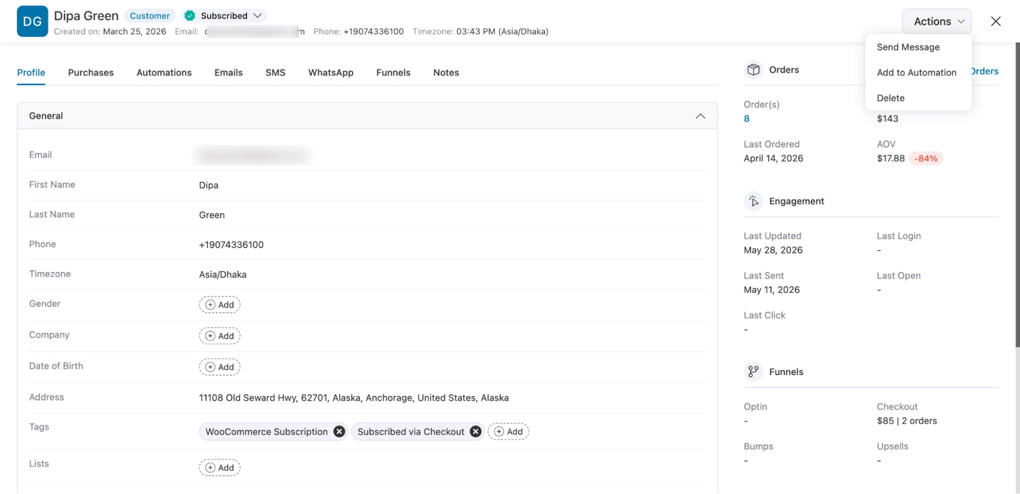 contact page FunnelKit automations