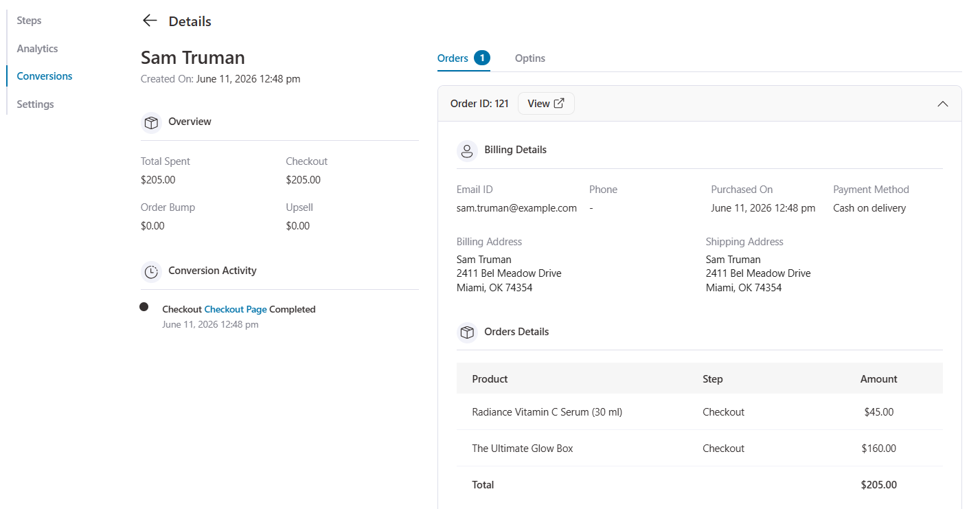 customer conversion profile on funnelkit free version