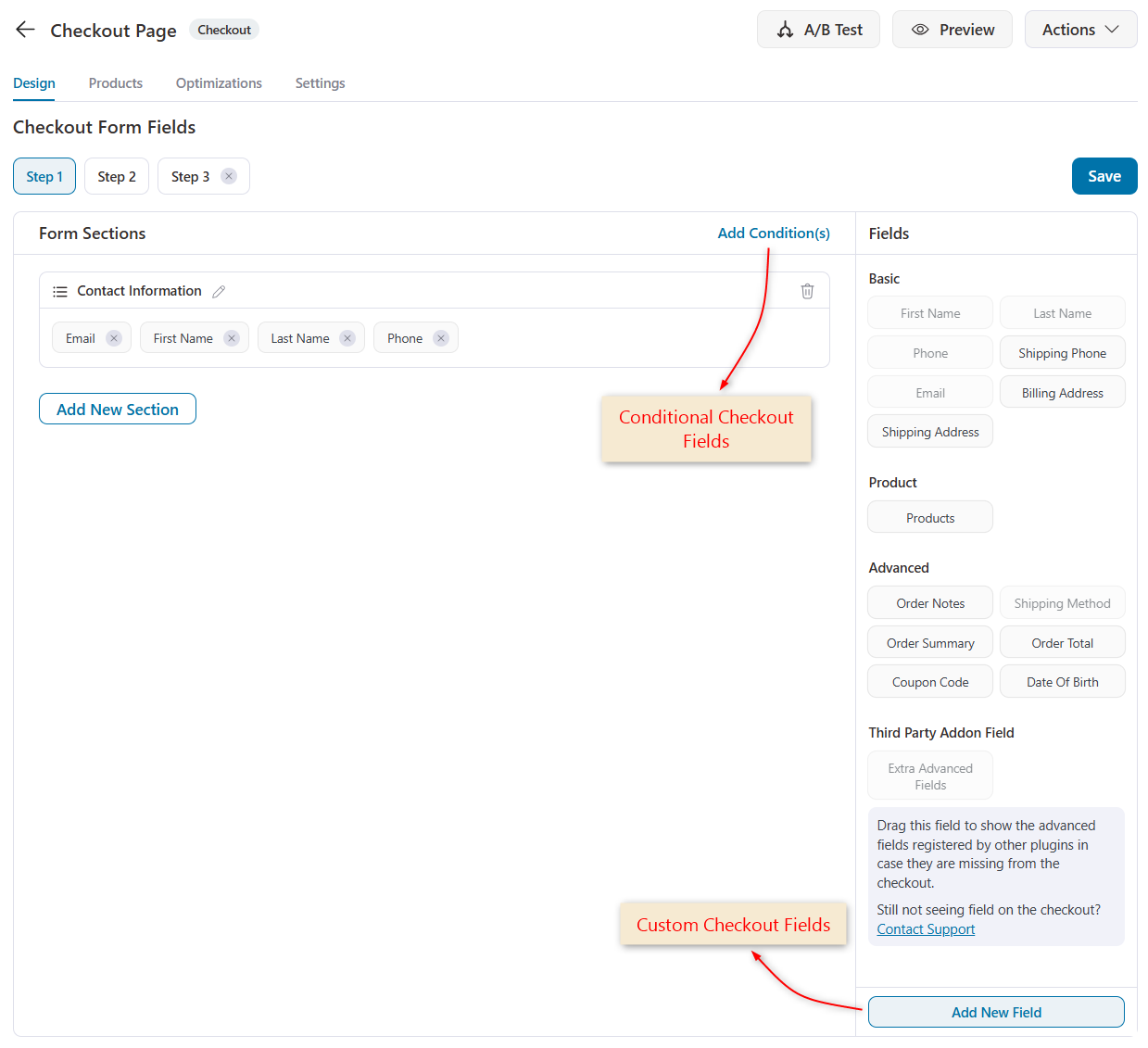 Add new custom fields to the checkout and make the checkout fields conditional