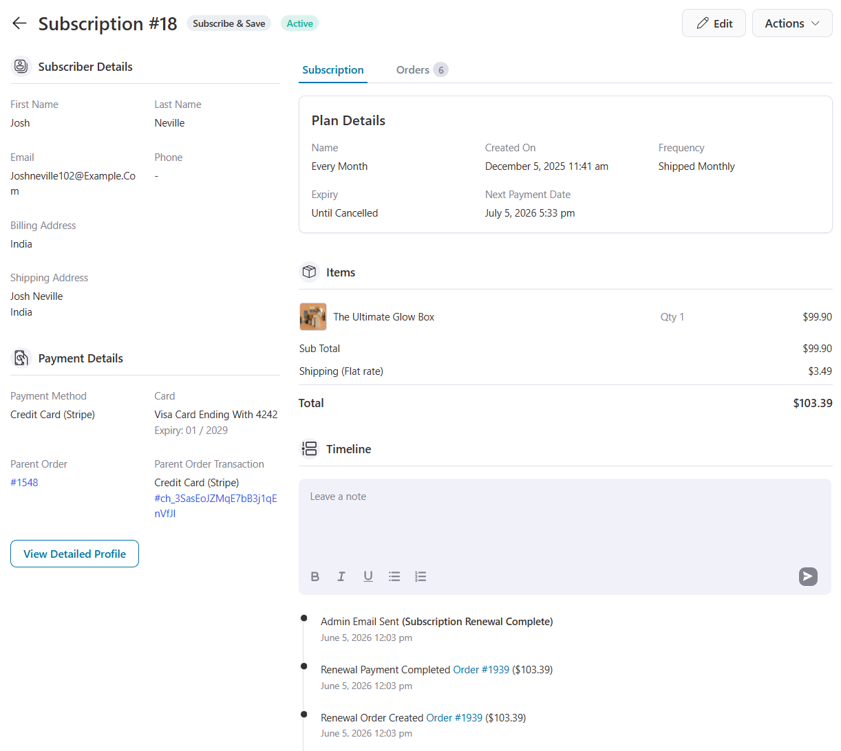 detailed subscription profile for full admin control