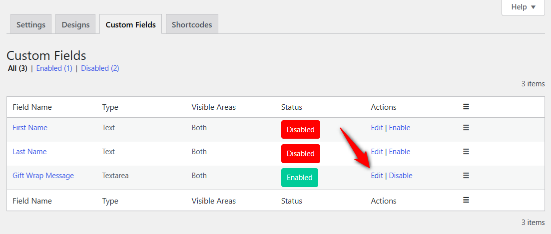 Go to the Custom Fields section and click 'Edit' next to the message field. 