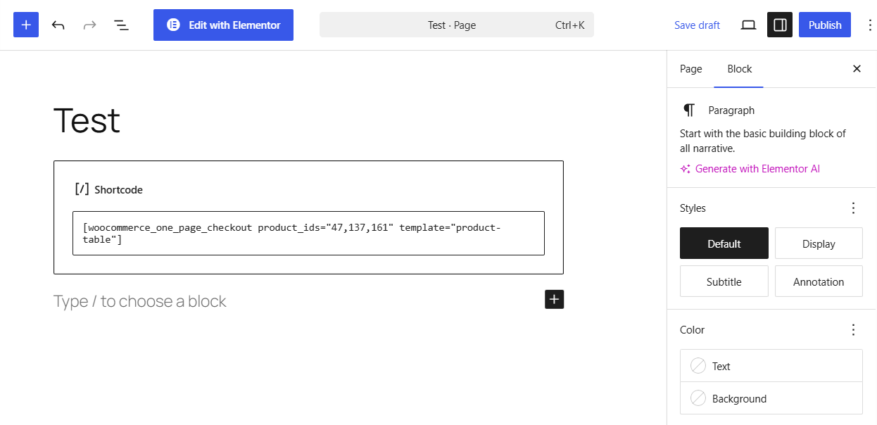 Embed the shortcode inside a page builder, drop it into Elementor's Shortcode widget, Gutenberg's Shortcode block, or Divi's Code module.