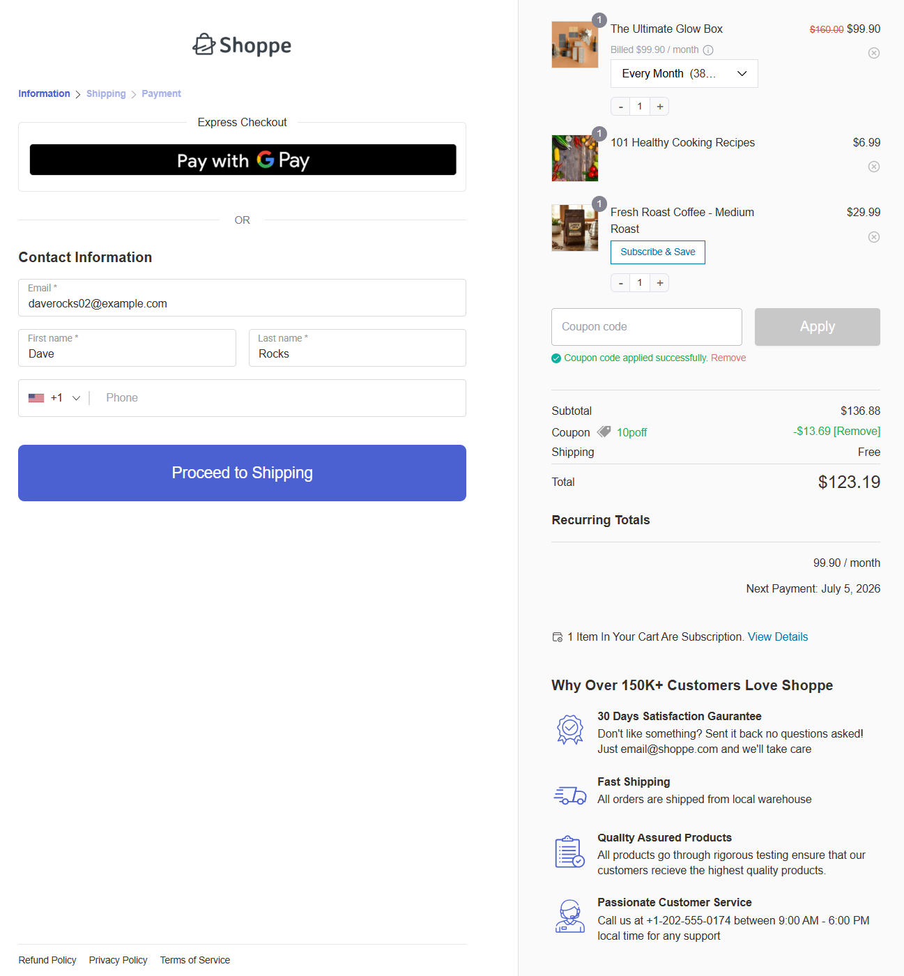 subscription items to purchase on the funnelkit checkout page