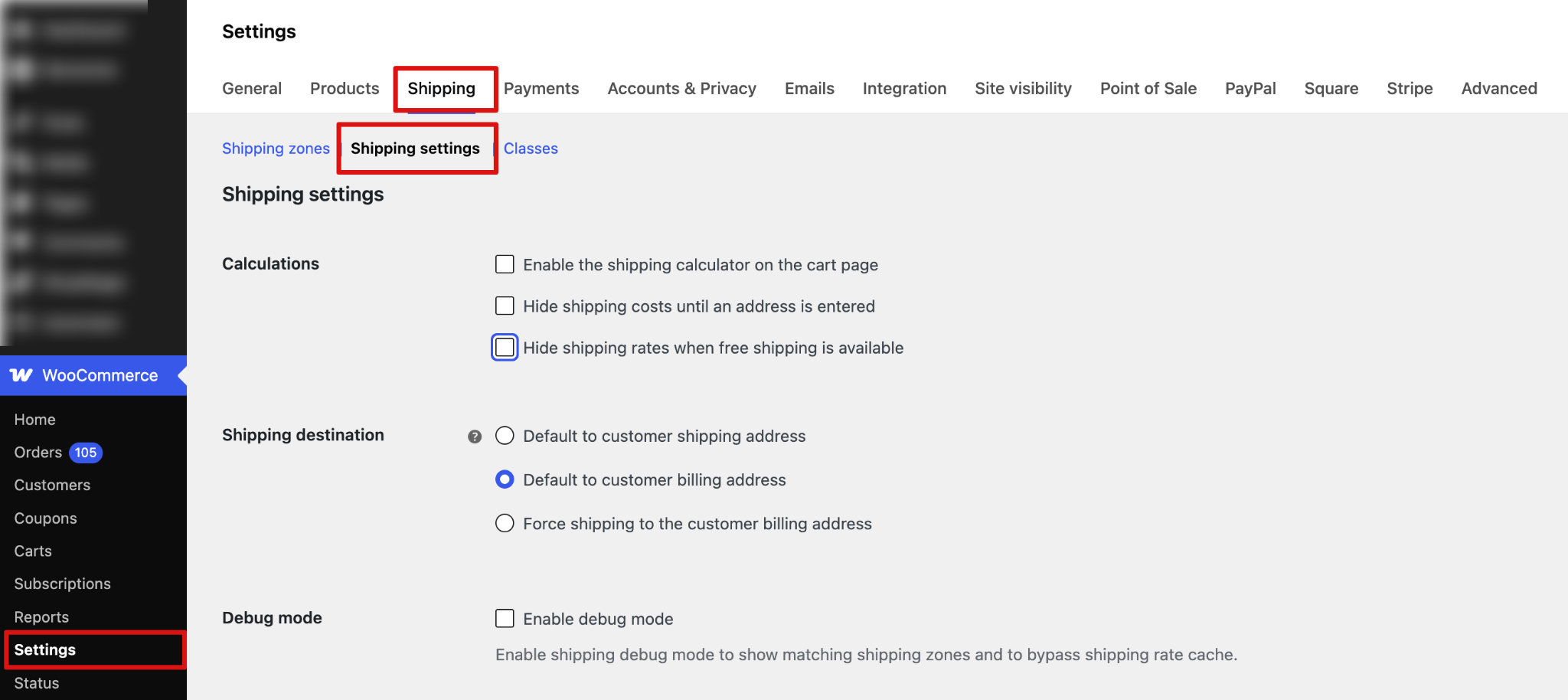 Navigate to WooCommerce → Settings → Shipping → Shipping Settings.