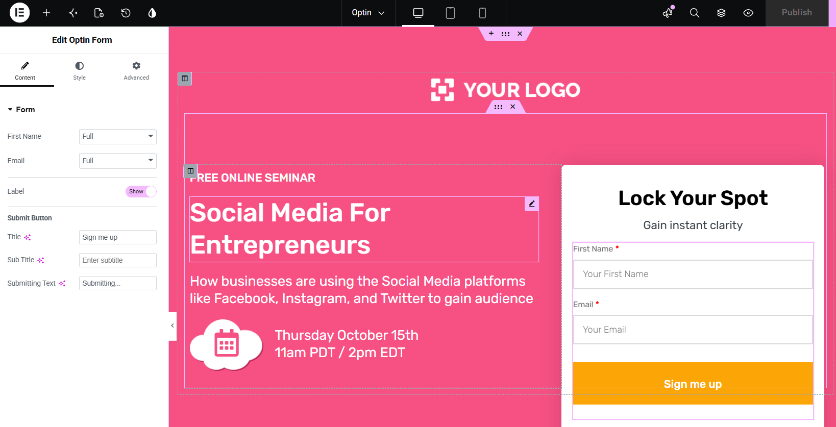 customize opt-in page template
