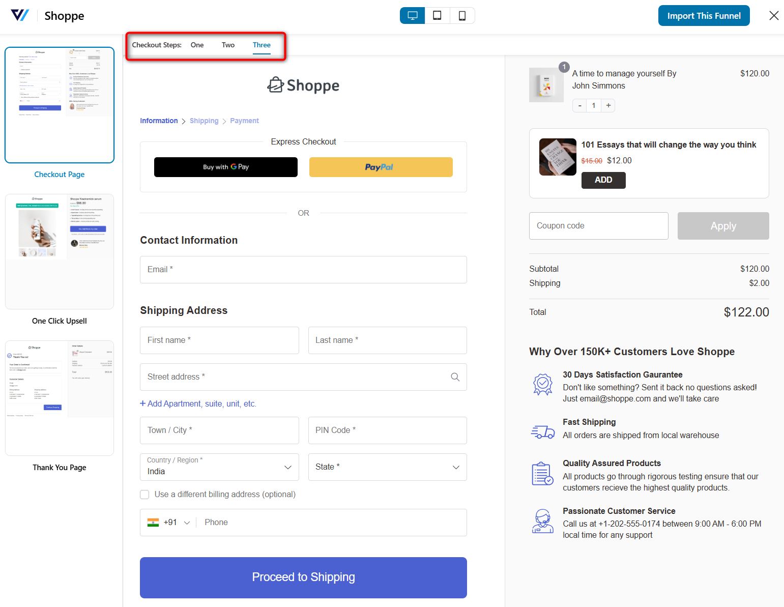 Select the number of steps you want on your checkout page - one-page or multistep layout