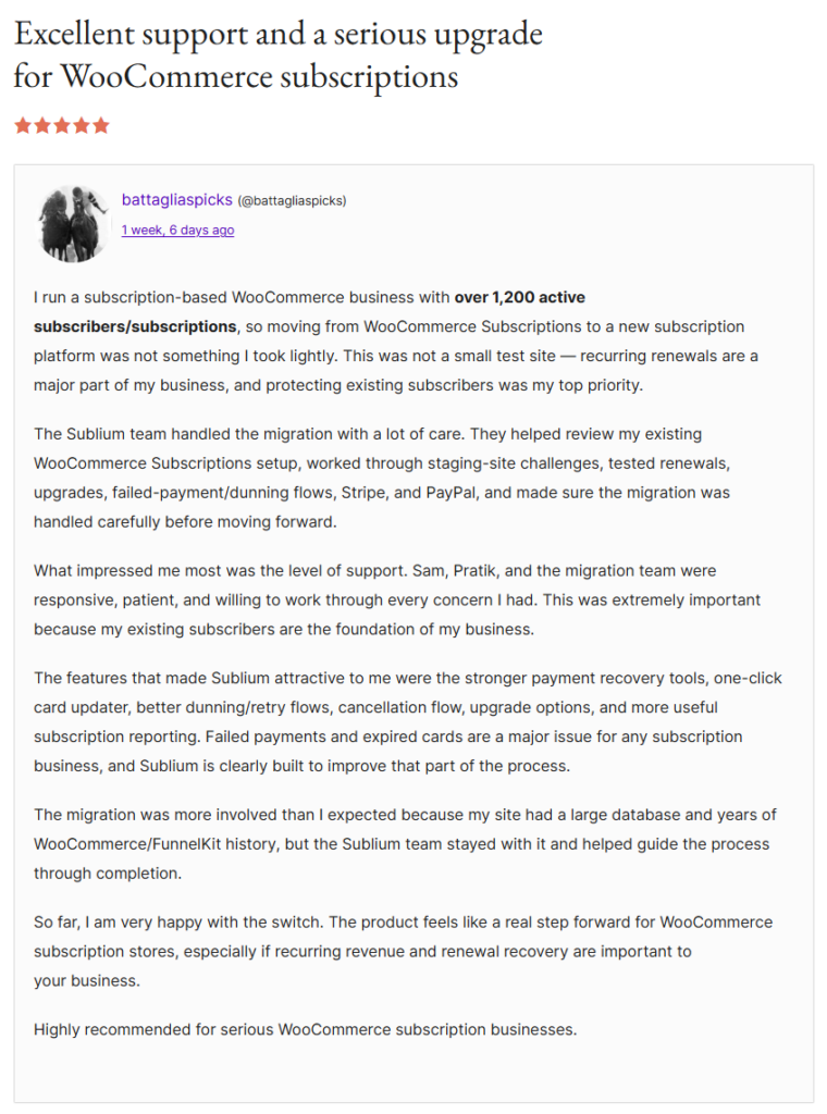 sublium subscriptions customer testimonial