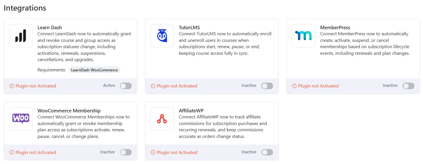 funnelkit sublium subscriptions integrations
