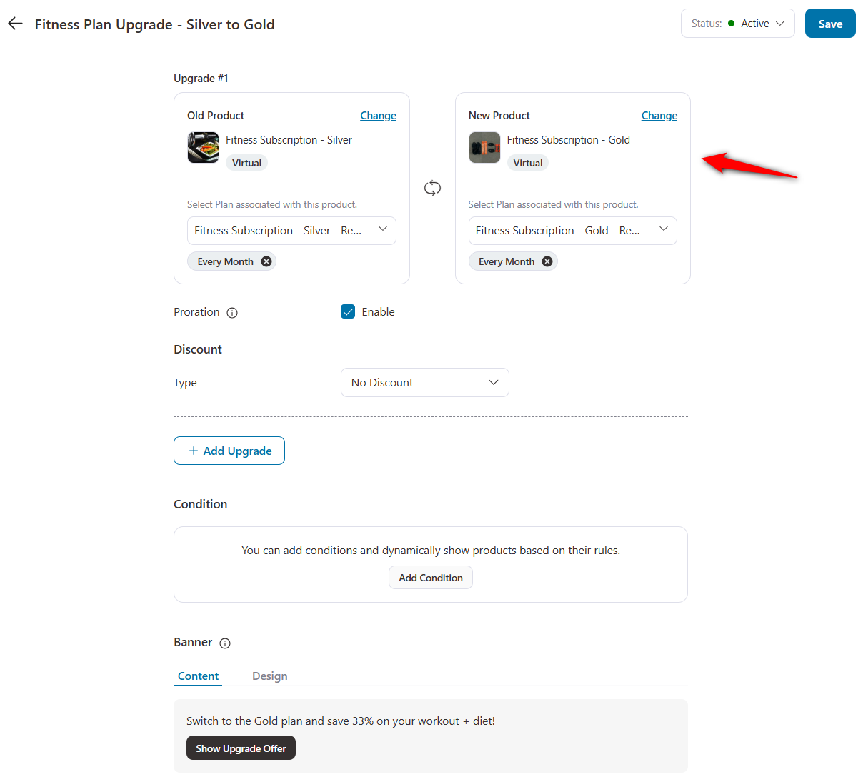subscription upgrade plan configuration
