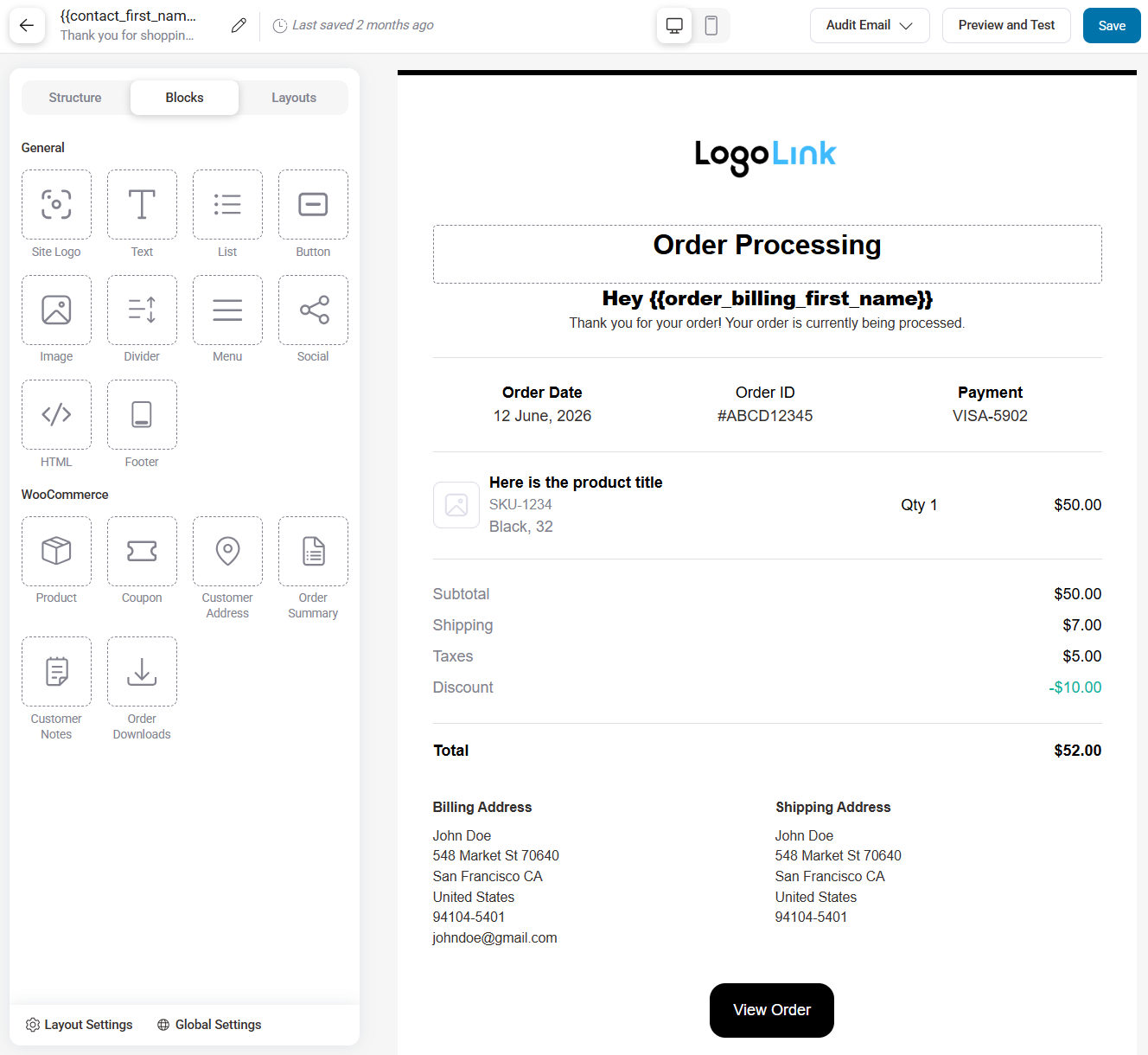transactional email customization using visual builder