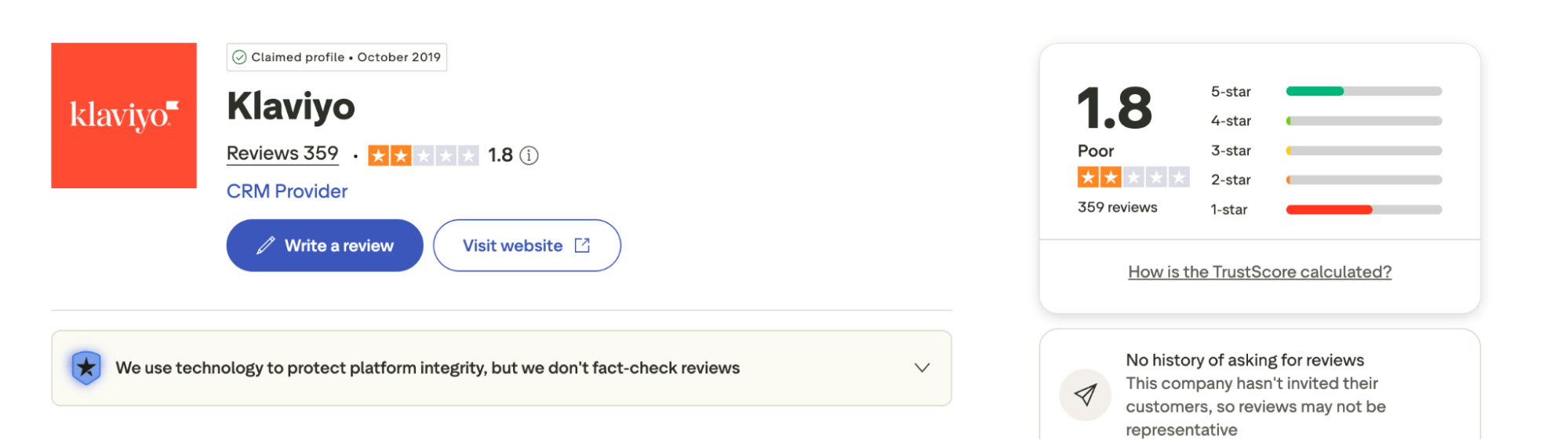 trust pilot reviews klaviyo