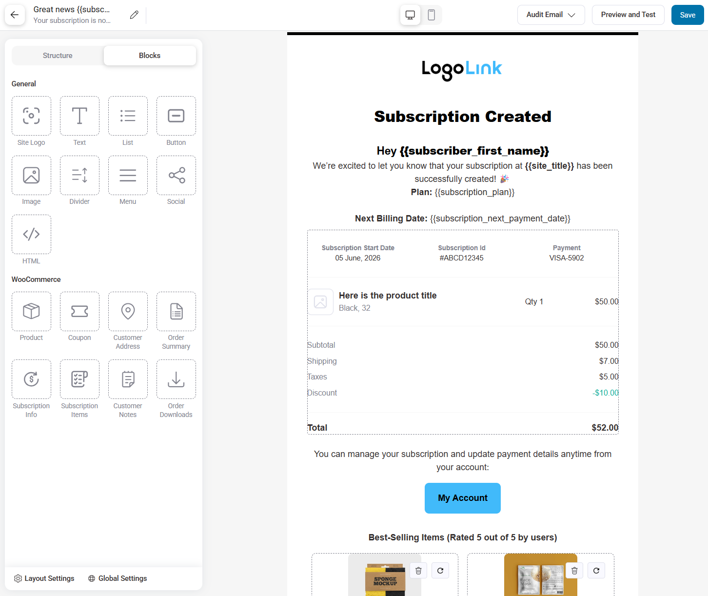 customize subscription confirmation email using drag-and-drop visual builder