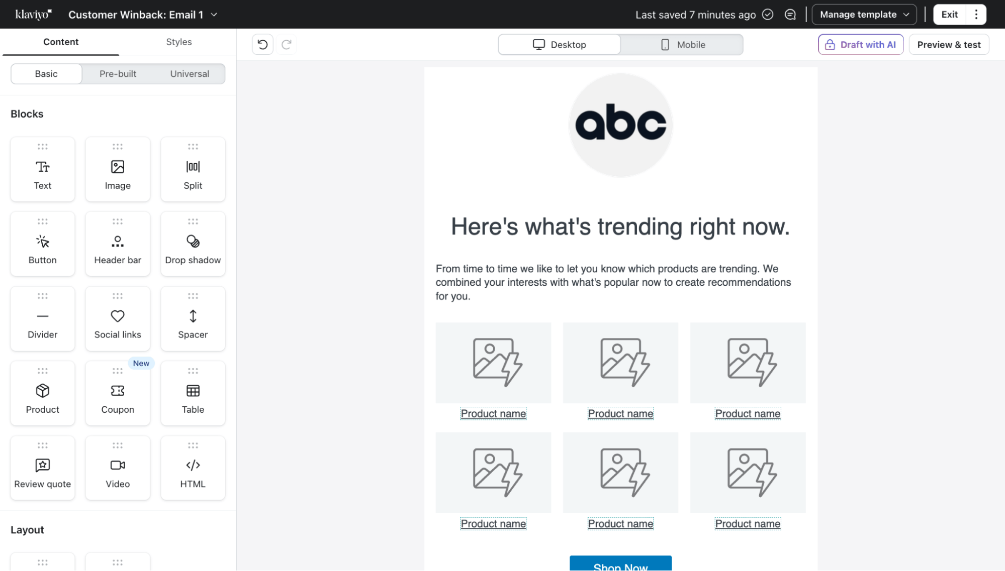 visual email builder Klaviyo