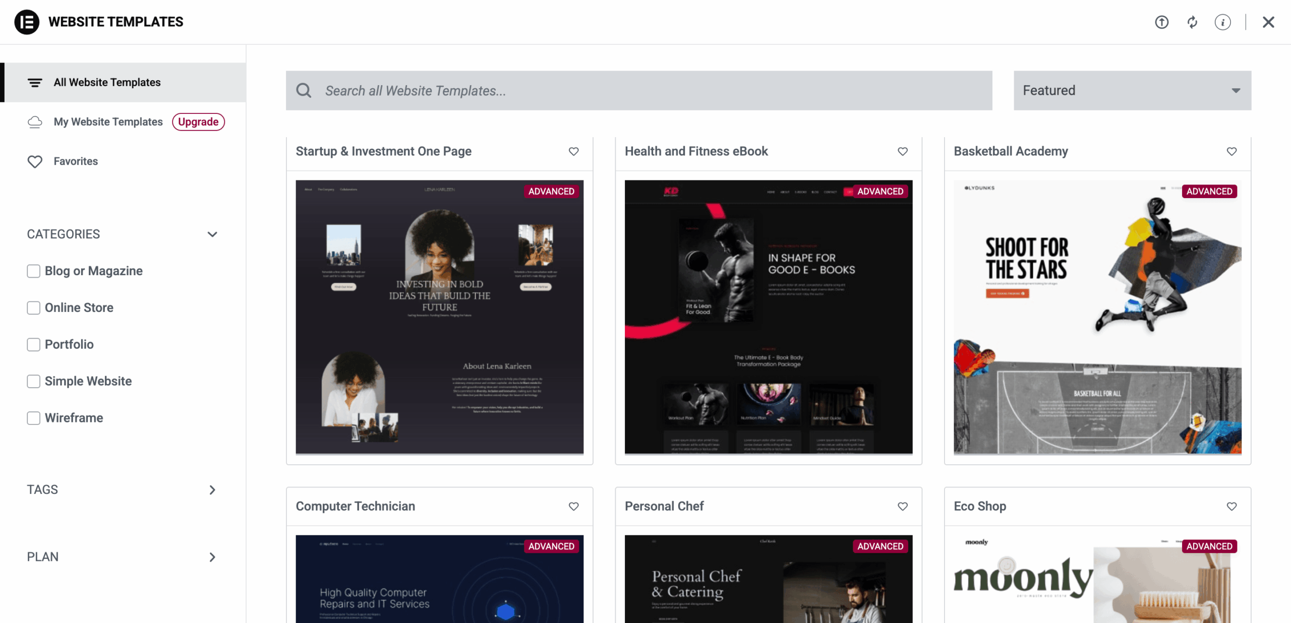 Elementor templates