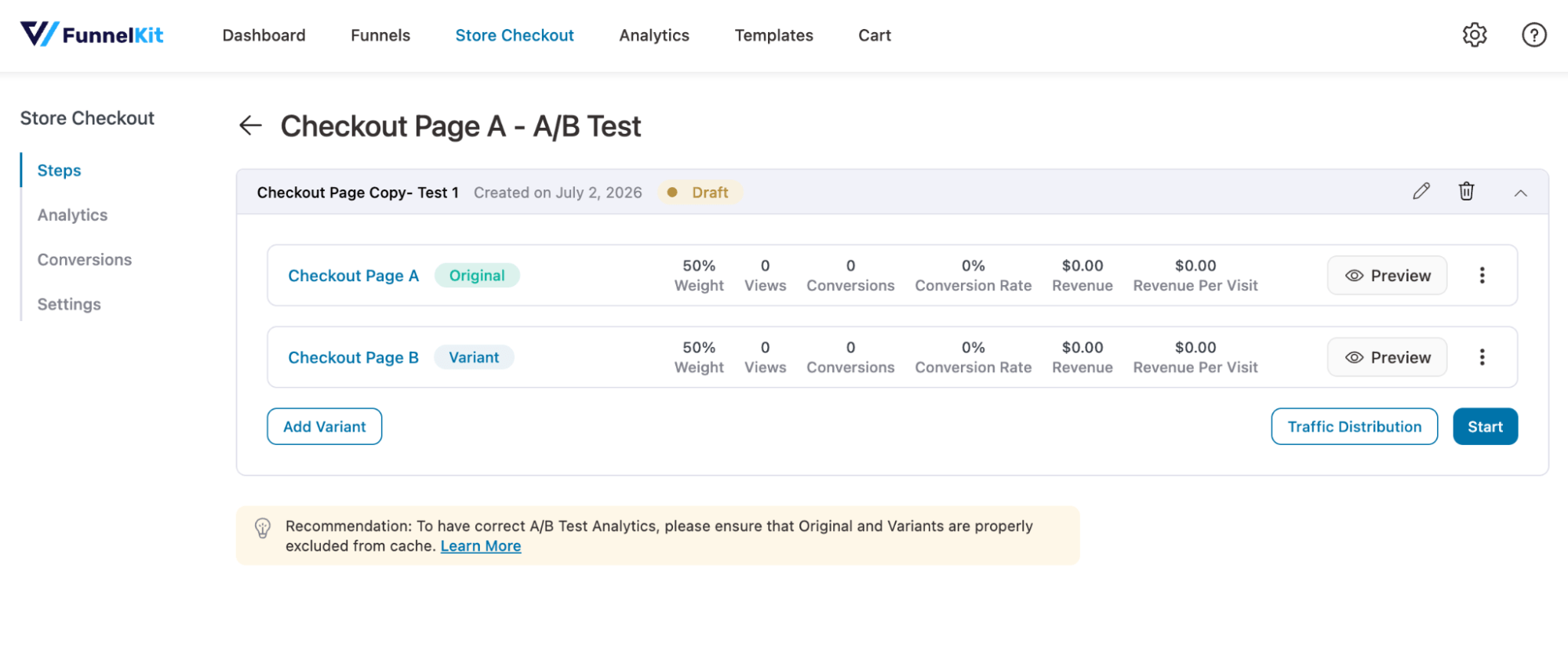 ab testing traffic dashboard FunnelKit Funnel Builder