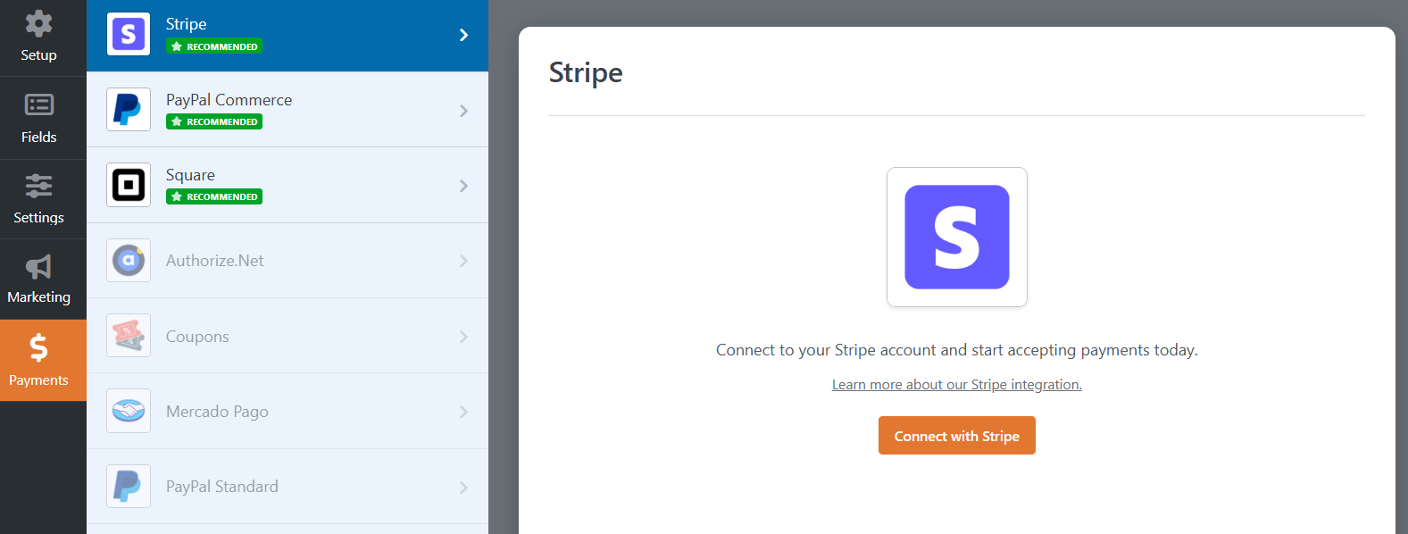 Connect Stripe or PayPal