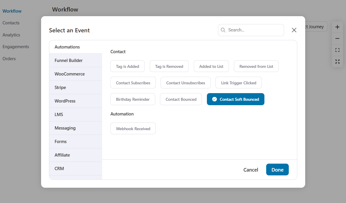 Contact Soft Bounced event trigger - The moment a contact soft bounces, it can kick off an automation