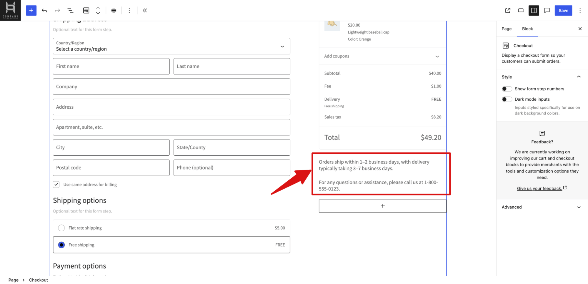 add new section to WooCommerce block editor checkout