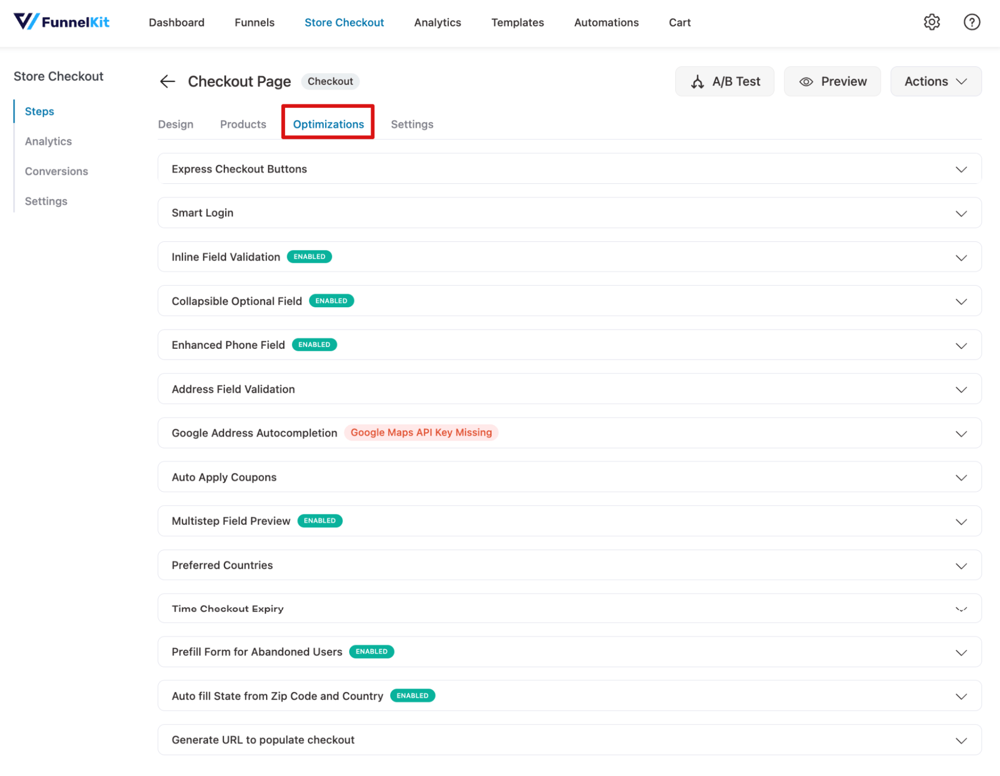 checkout page optimization options