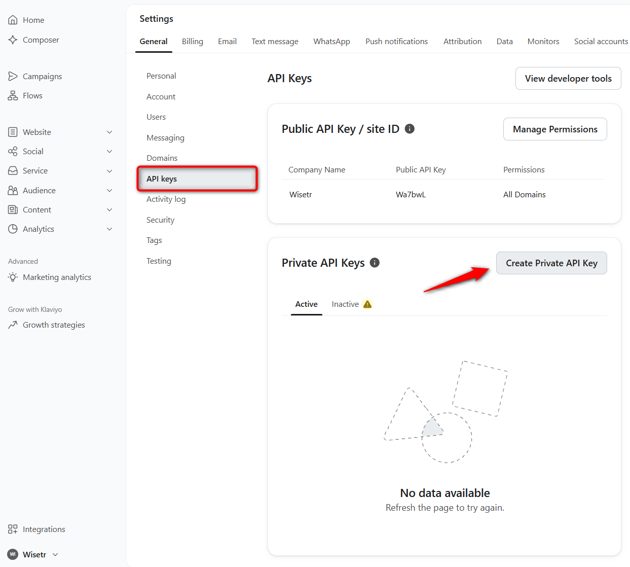 click on the ‘Create Private API Key’ button.