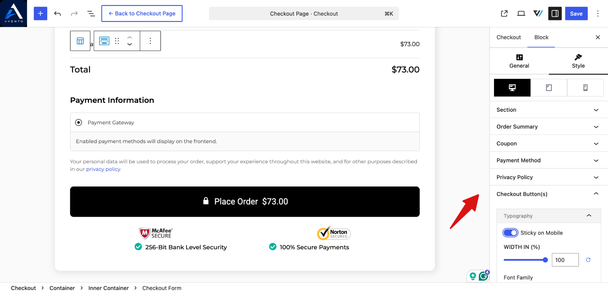 customize checkout button block editor WooCommerce