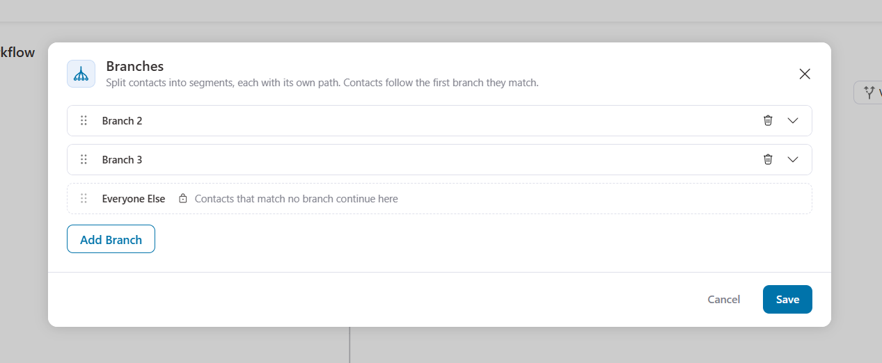 Next, define your branches, i.e., one branch you can set up for new customers, another for loyal customers, and so on.