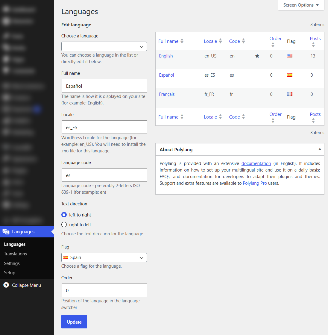 Go to Languages ⇒ Settings and review URL modifications. 