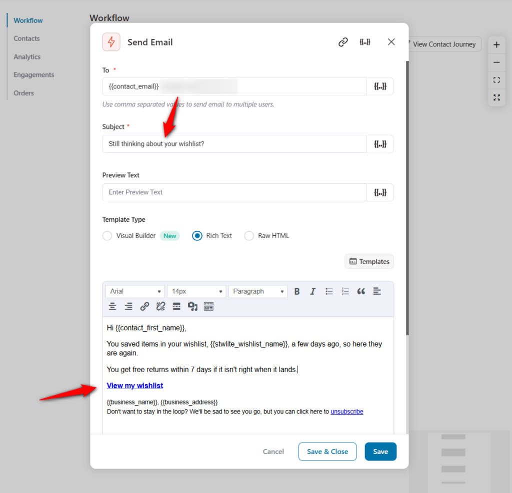 Write the email content to your shoppers reminding them about their wishlists