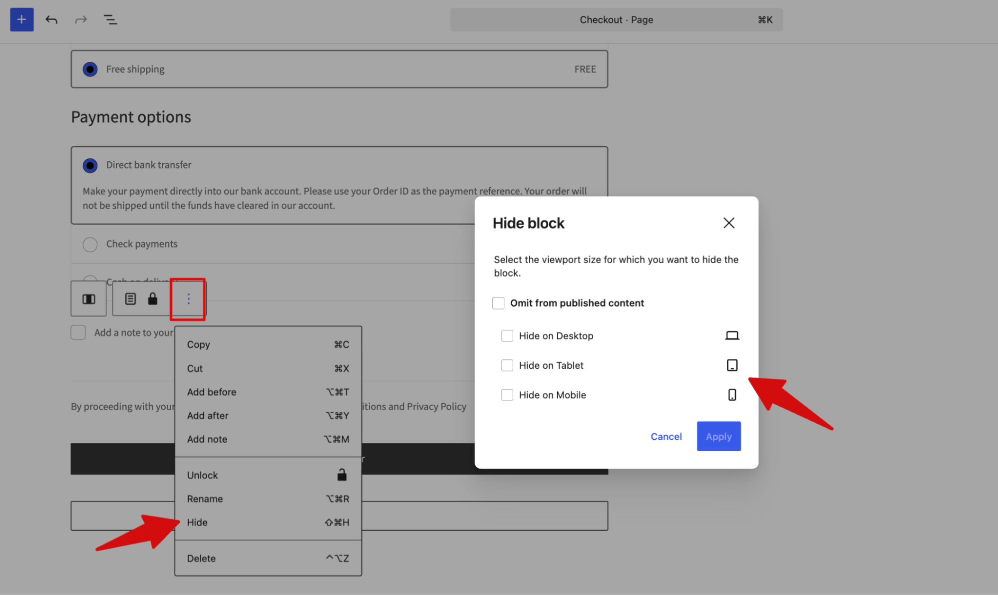 hide diffferent block on different device
