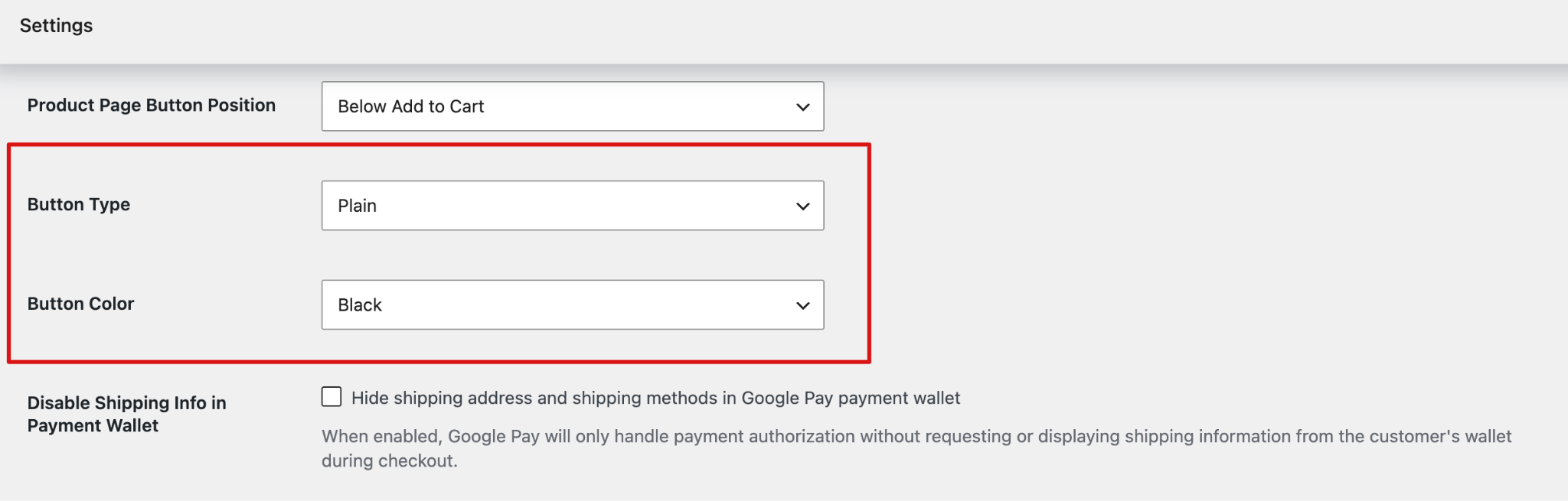 Customize Google Pay button type and color