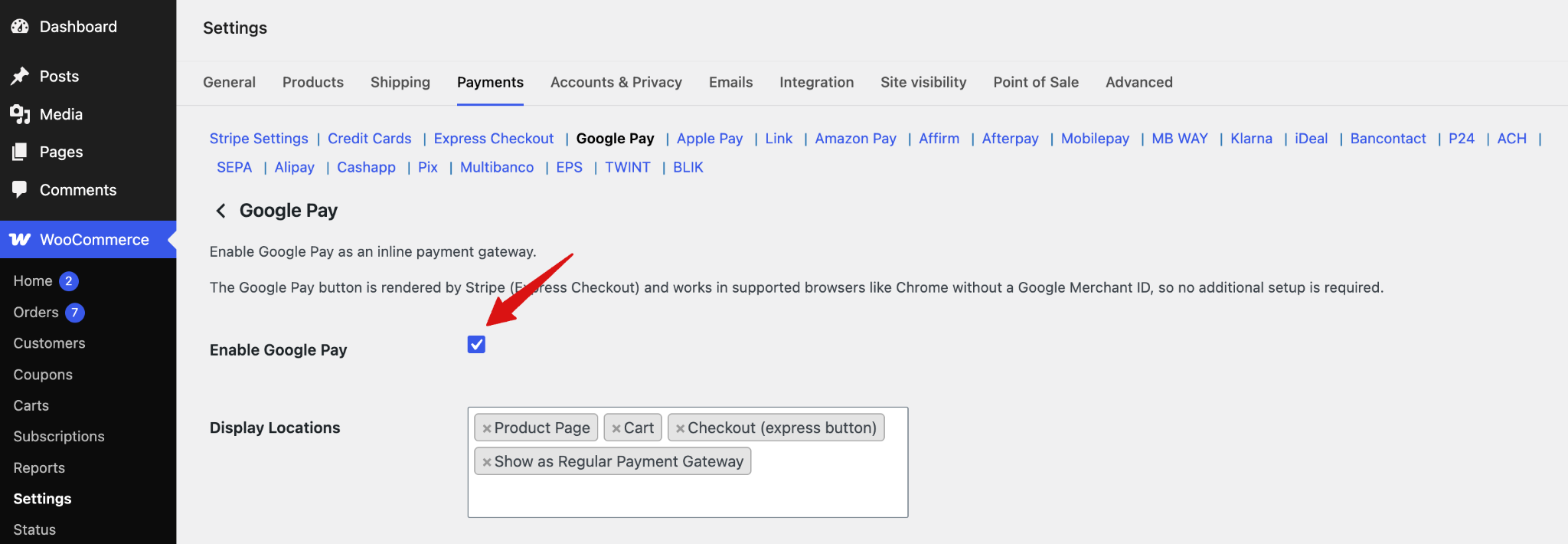Enable Google Pay for a WooCommerce store