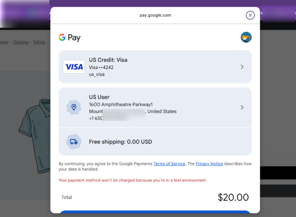 Google Pay option on the WooCommerce product page