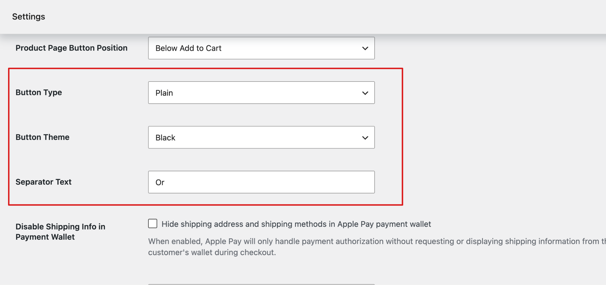 Customize Apple Pay button type, theme, and separator text