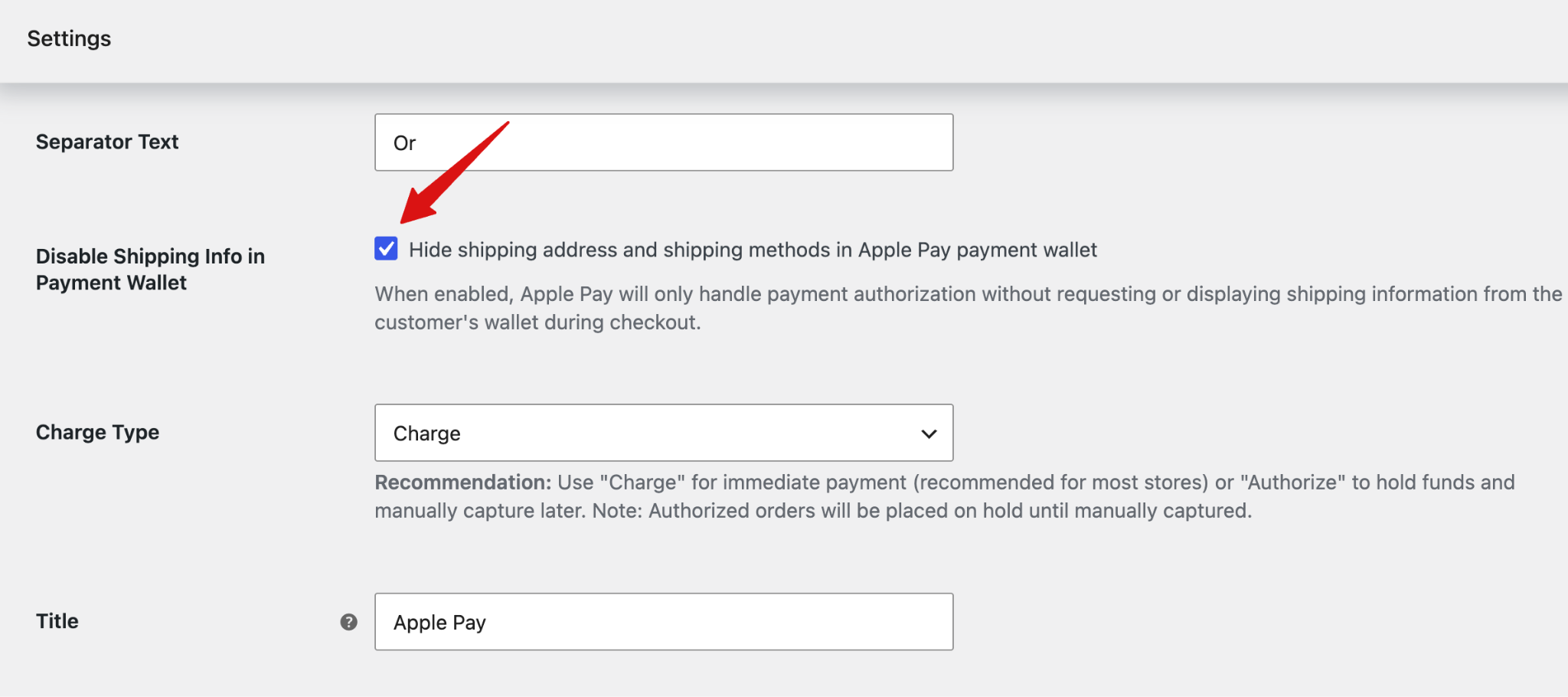 Disable shipping information in the Apple Pay payment wallet