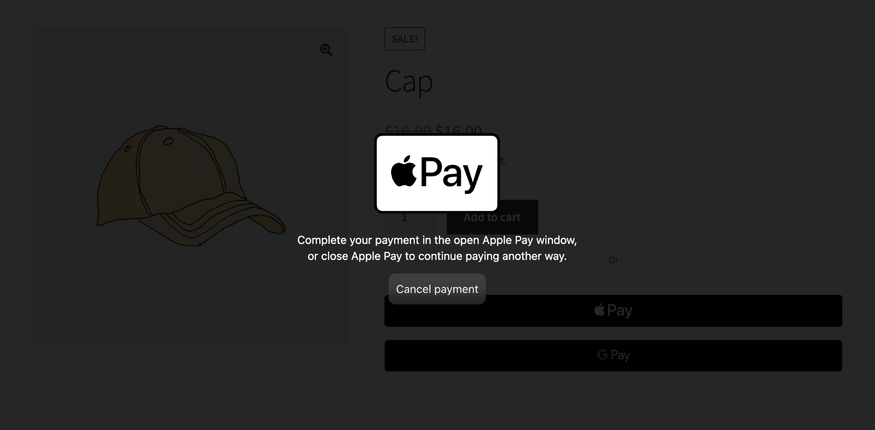 Apple Pay option on the WooCommerce product page