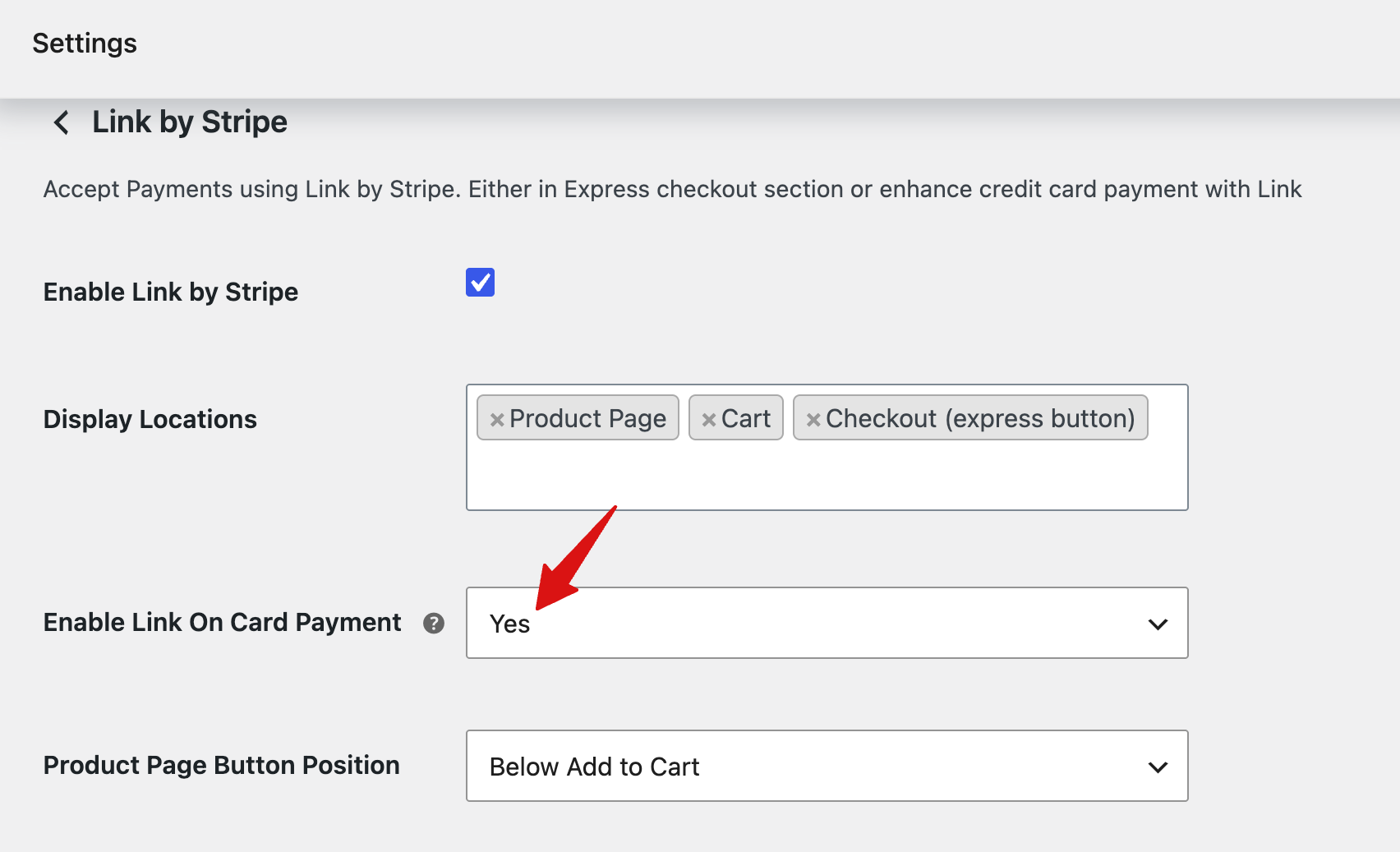 Enable Link by Stripe in the card payment form at checkout