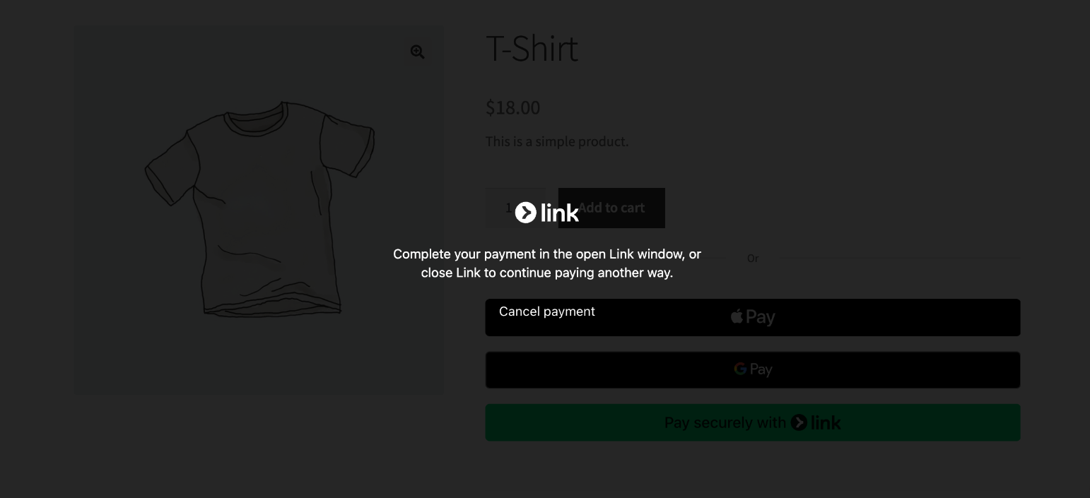 Link by Stripe option on the WooCommerce product page