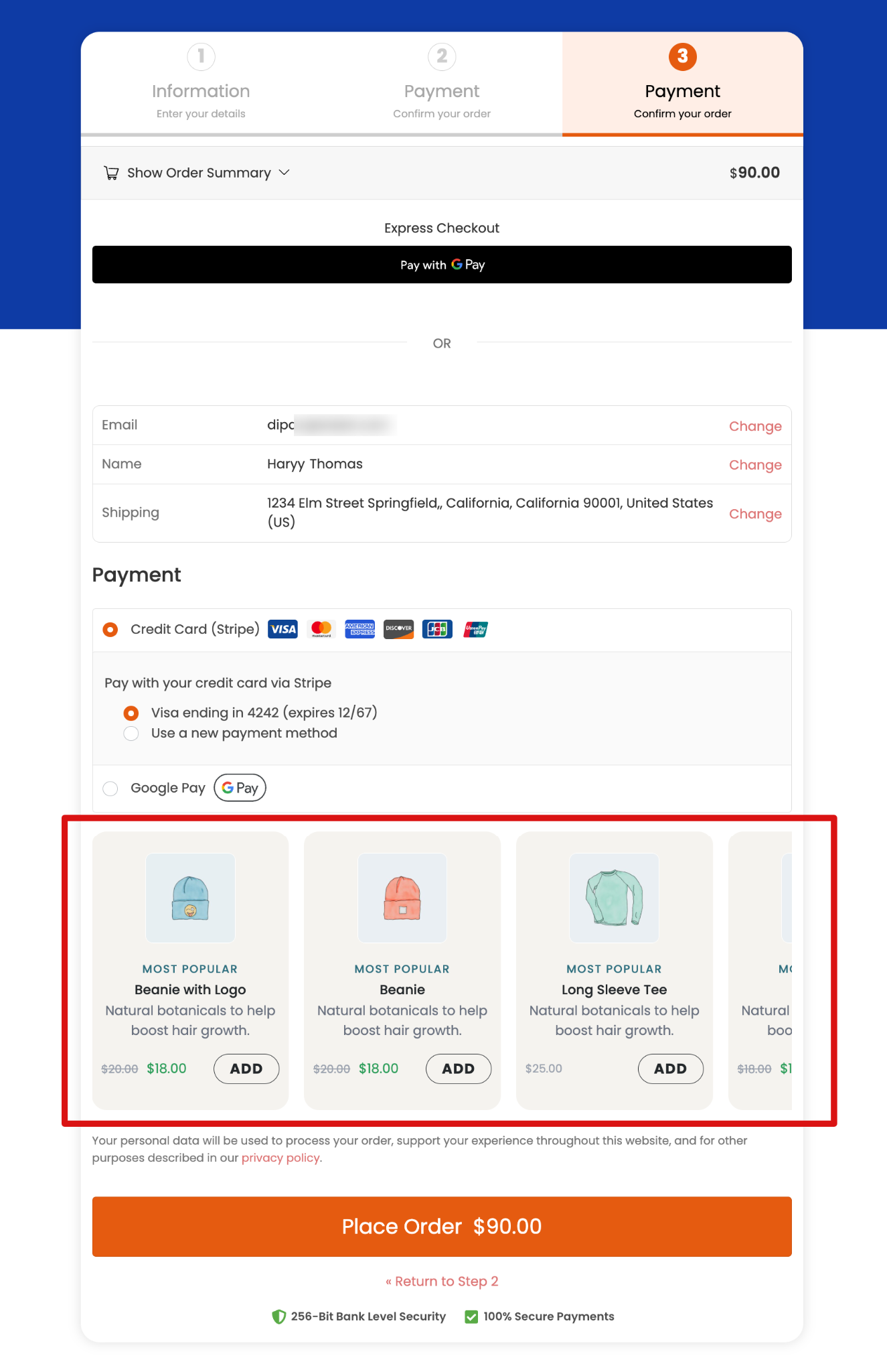 Slider order bump displayed with Add to Cart button during checkout