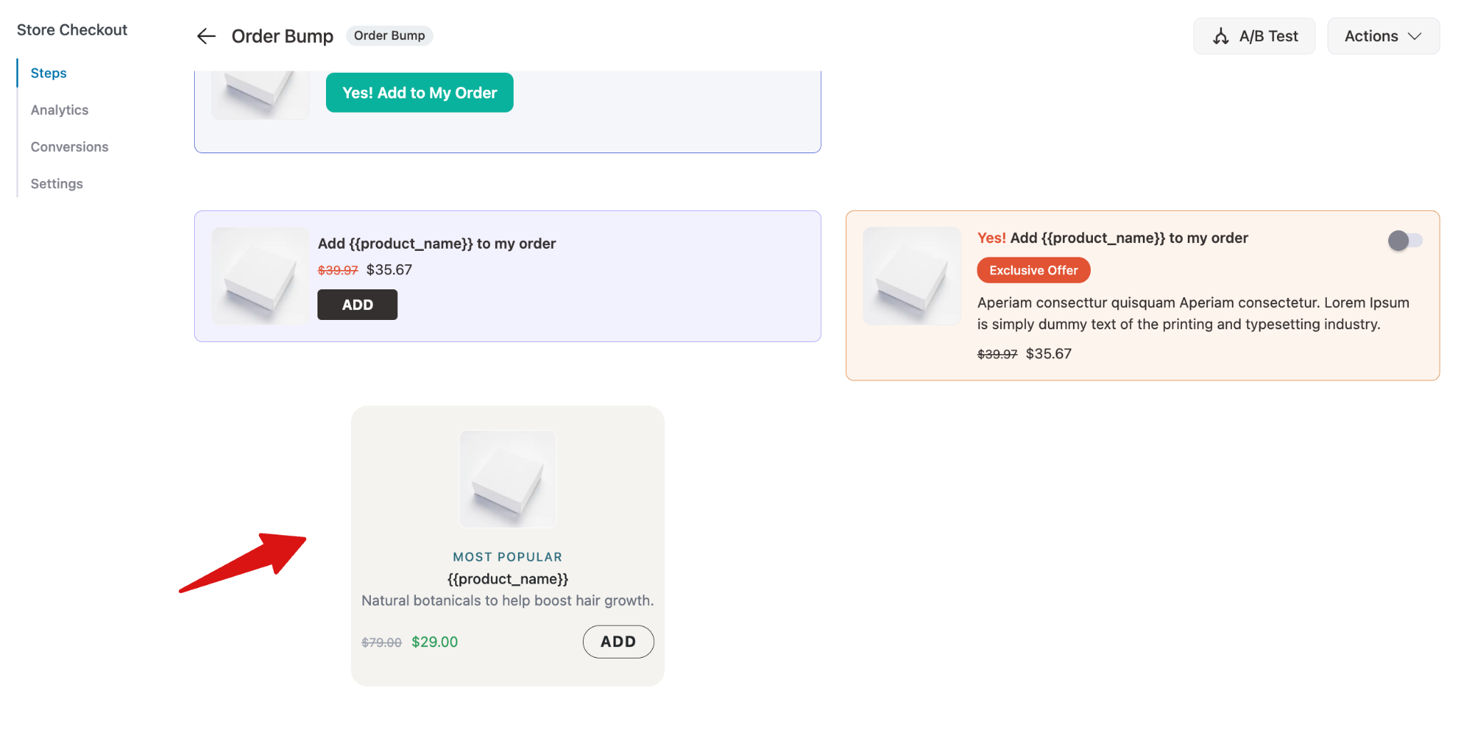 Selecting the multi-product slider skin for an order bump