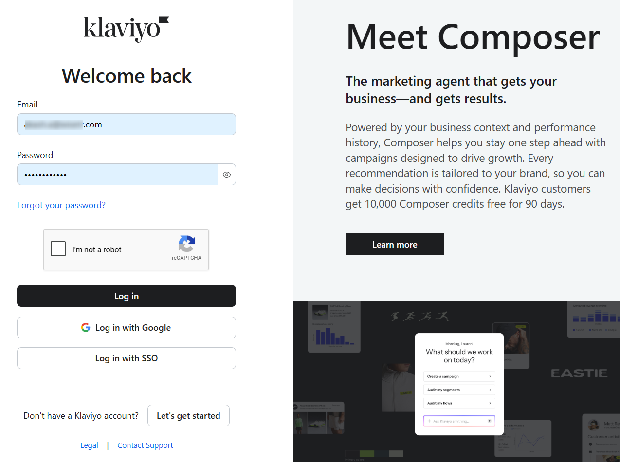log in to your klaviyo account