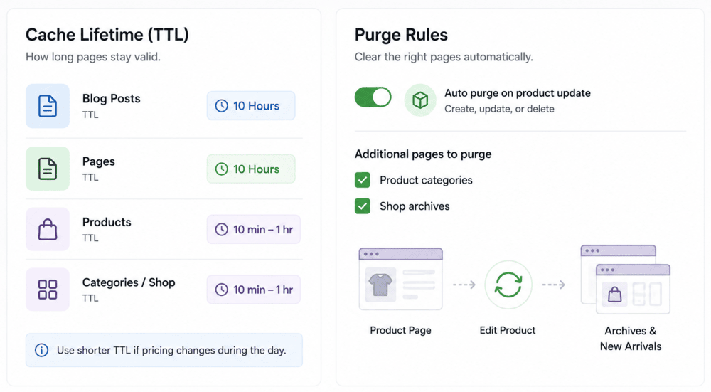 Set cache lifetimes and purge rules
