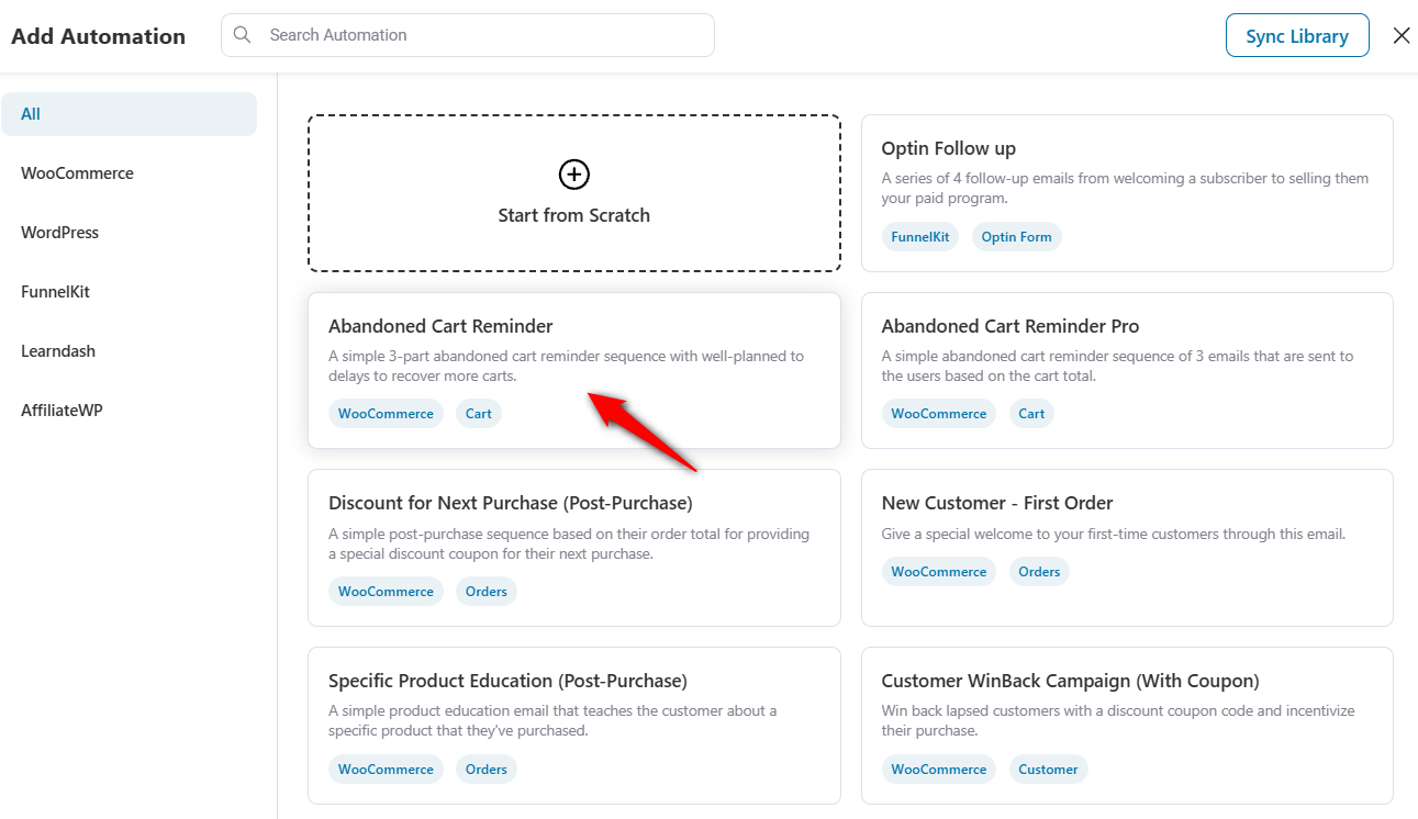 Choose the abandoned cart recipe instead of starting from scratch.