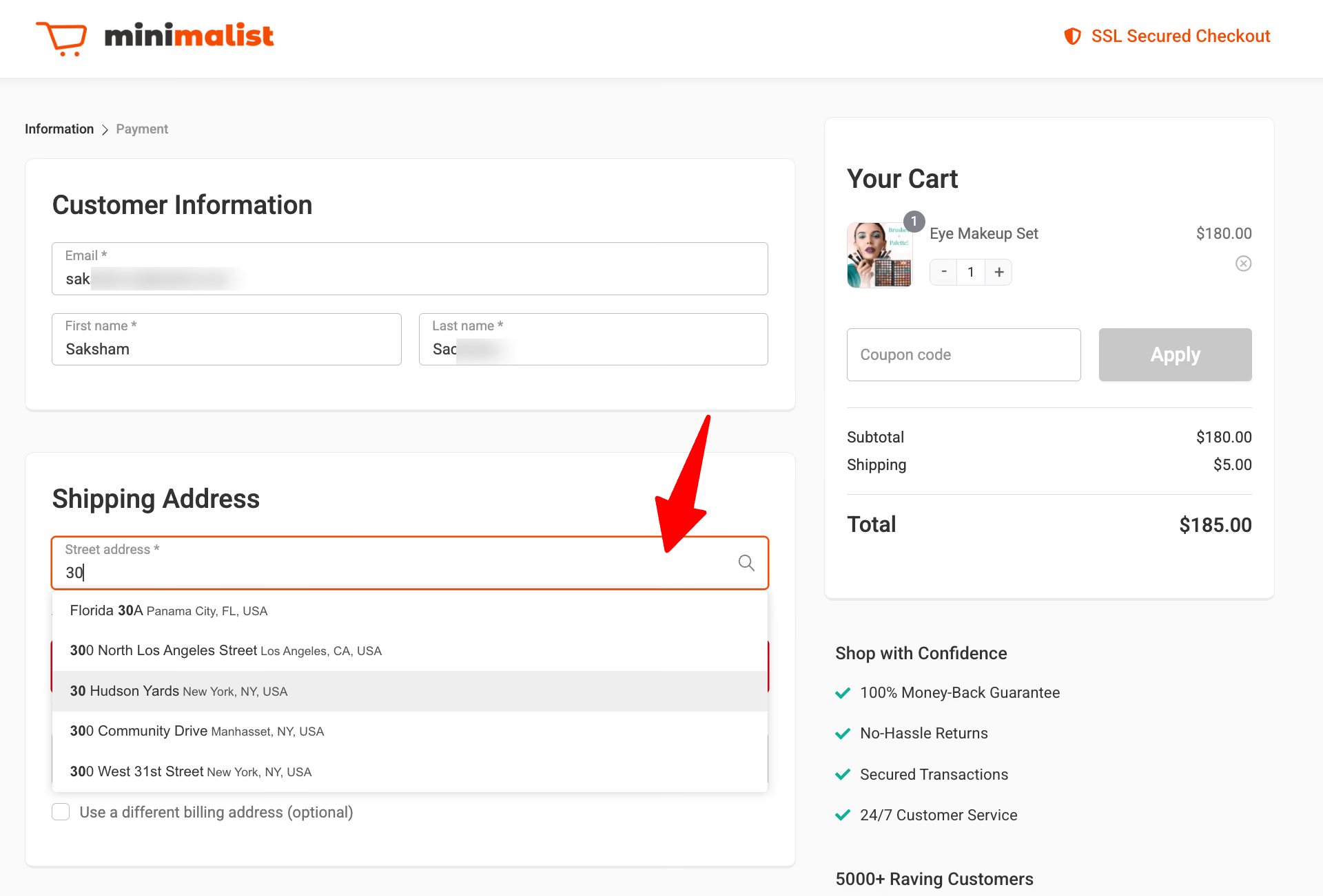 auto address complete checkout