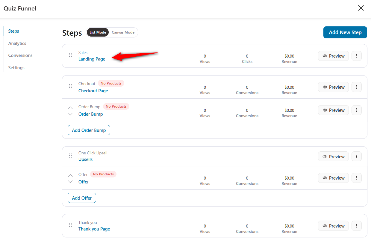 Click on the landing page to start customizing it.