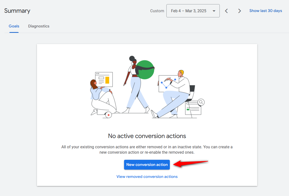 Click on the new conversion action button