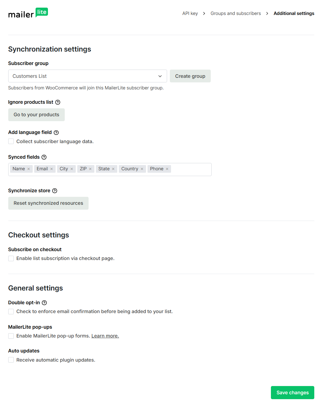 Import your existing customers - Click 'Save Changes' to sync the customers already in your store.