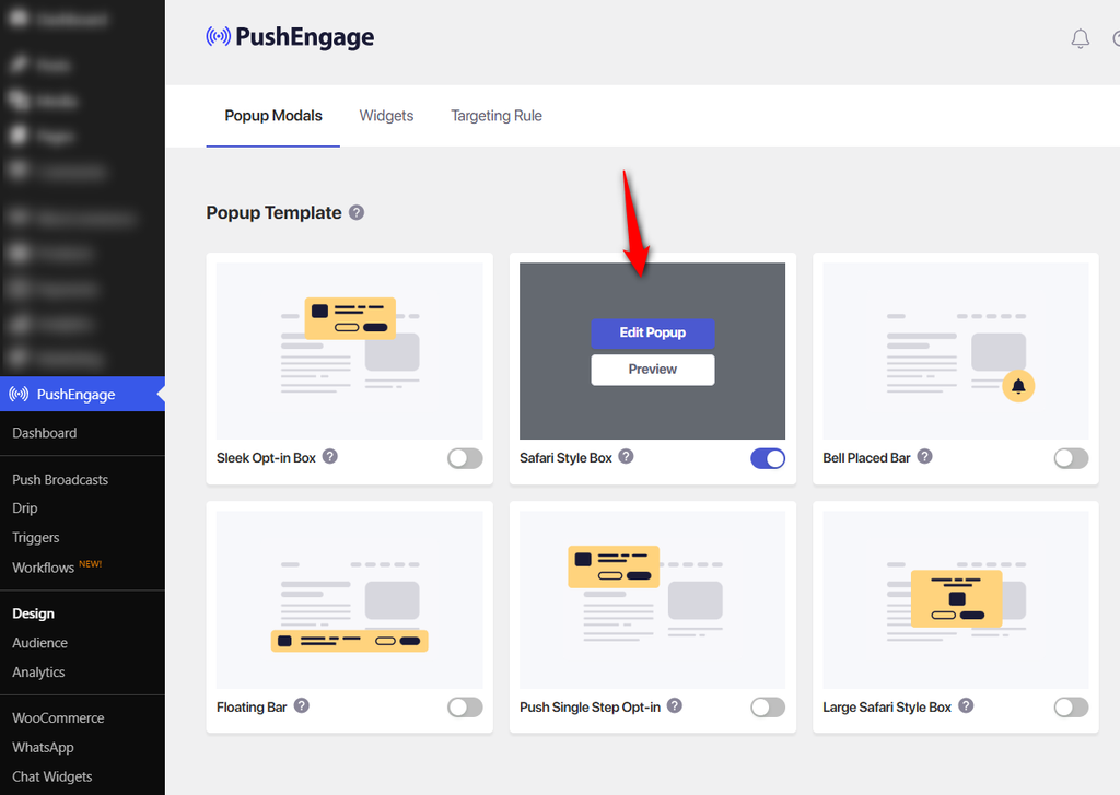 Open the PushEngage design settings and choose between a single-step and two-step opt-in.