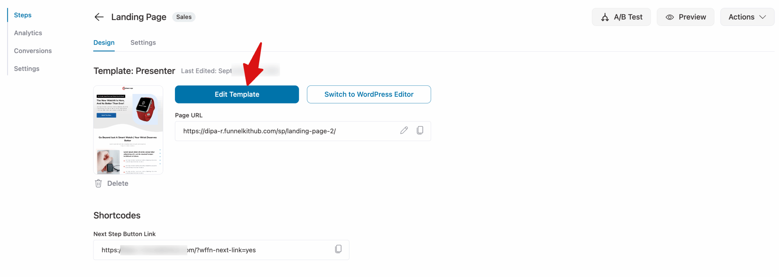 edit presenter landing page tempalte